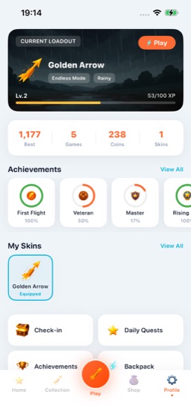 Player Center with stats, awards, and daily quests
